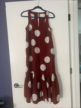 Anthropologie Burgundy Polka Dot Midi Dress XS